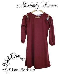 Absolutely Famous Rust Red Knit Cold Shoulder Dress Size Medium Crochet Trim